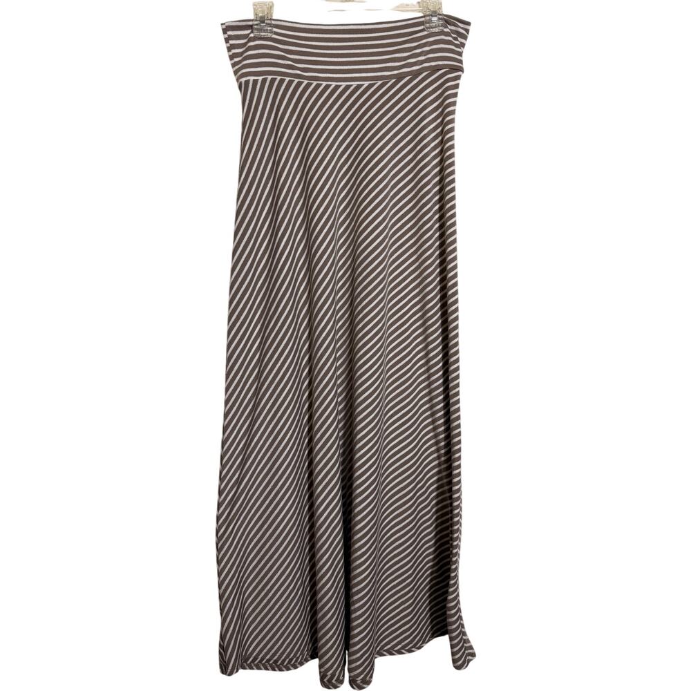 Hannah Brown White Stripe Maxi Skirt Small with Silver Metallic Thread A-Line